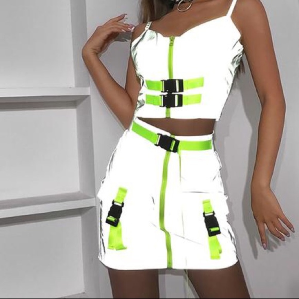 Reflective Skirt Set - Neon & Gray